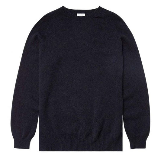 Sunspel Lambswool Crew Neck Knit Dark Navy Mouline - The Sporting Lodge