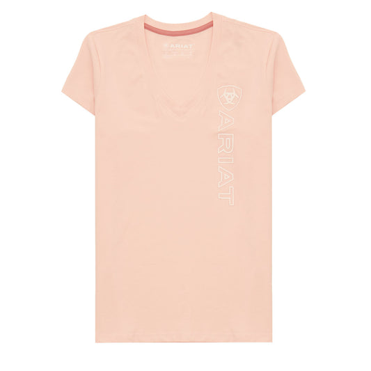Ariat Womens Vertical Logo V T-Shirt Blushing Rose - The Sporting Lodge