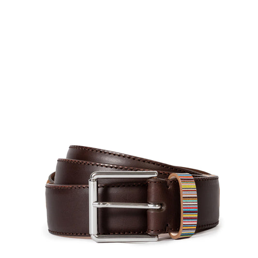 Paul Smith Leather Belt With Signature Stripe Keeper Dark Brown - The Sporting Lodge