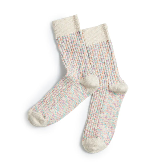 Rototo Kasuri Ribbed Crew Socks Coral / Blue - The Sporting Lodge