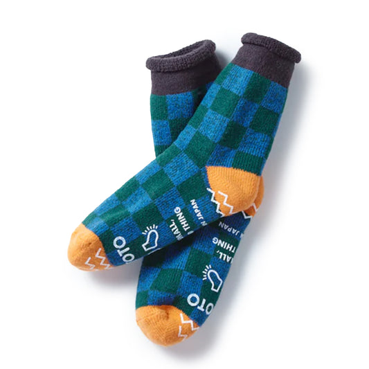 Rototo Pile Room Socks Checkerboard Charcoal / Light Orange - The Sporting Lodge