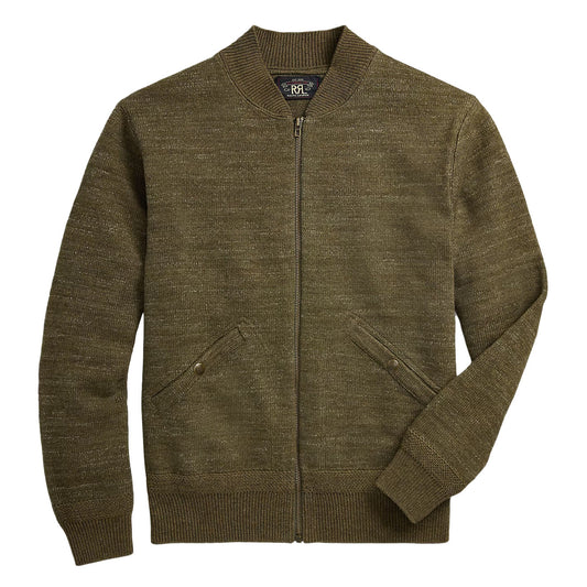 RRL By Ralph Lauren Cotton-Wool Full-Zip Jumper Olive Heather - The Sporting Lodge