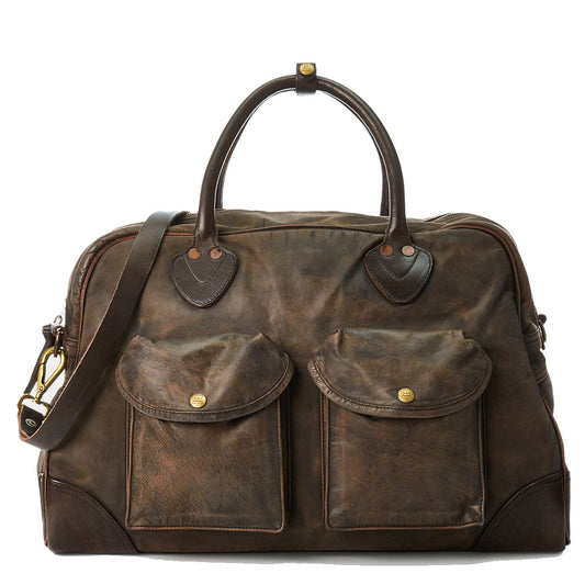 RRL by Ralph Lauren Leather Duffel Black Over Brown - The Sporting Lodge